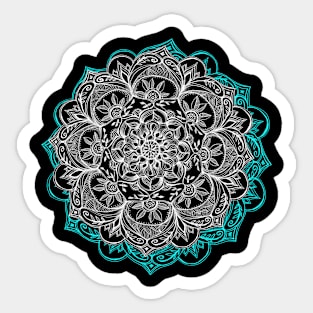 Turquoise & White Mandalas on Grey Sticker